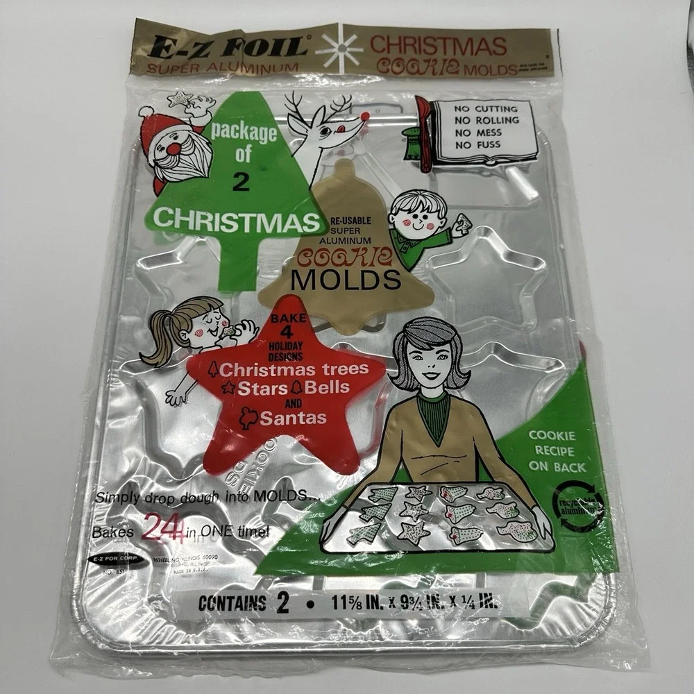 Vintage E-Z Foil Super Aluminum Christmas Cookie Molds Pack of 2 NO.851 SANTA